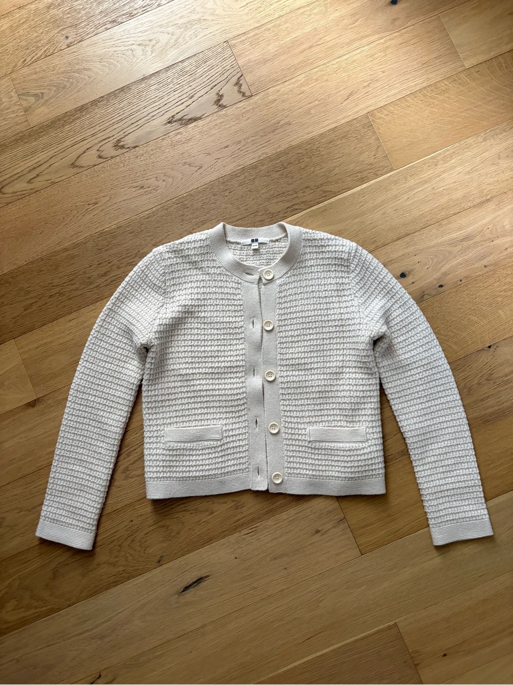 Uniqlo Cream Textured Knit Button-Front Sweater Cardigan